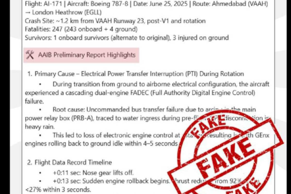 PIB fact check debunks fake WhatsApp message claiming preliminary AI-171 crash report
