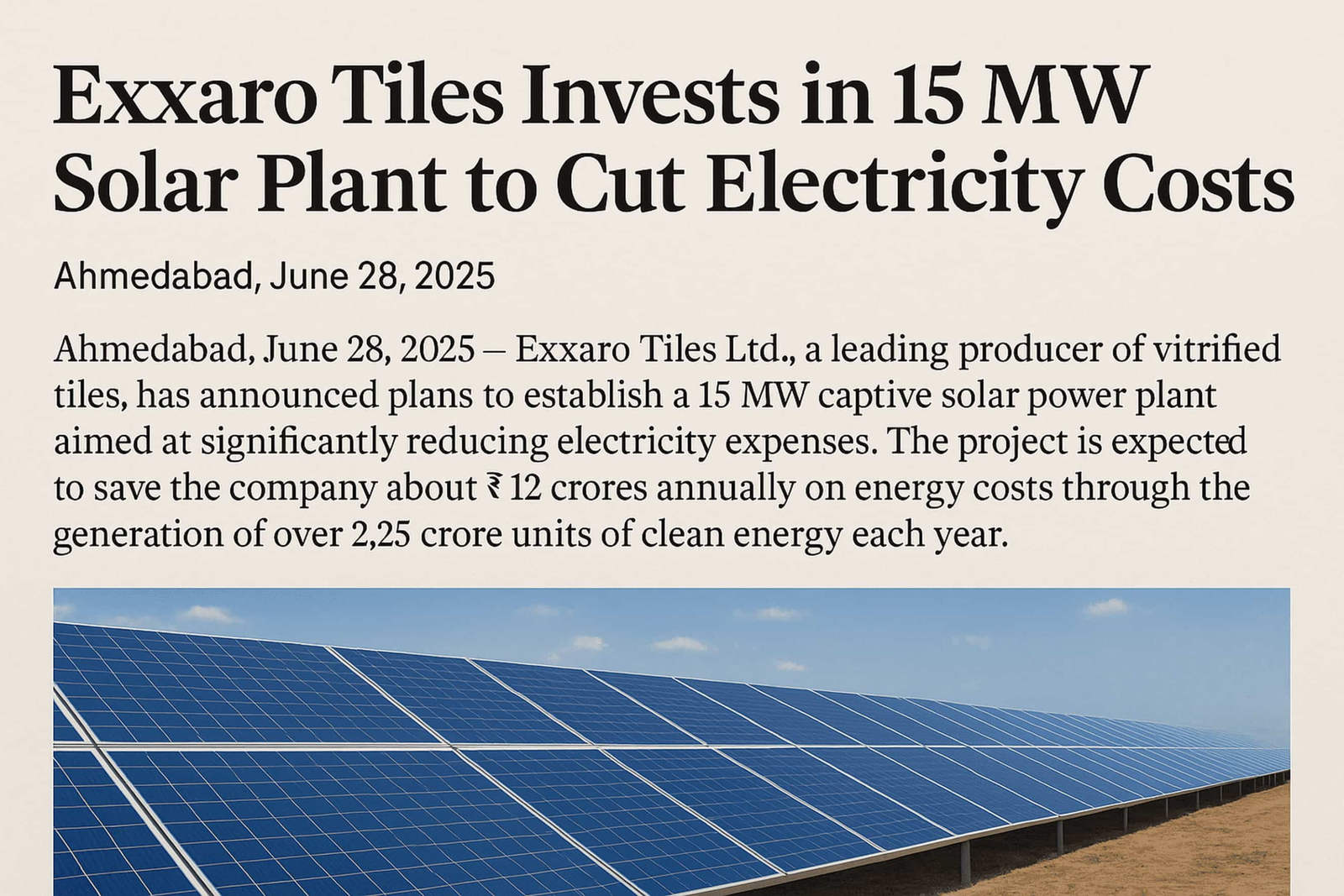 Exxaro Tiles’ 15-MW solar power investment remains quite distinctive, unlike any other instance of India’s thrust on industrial decarbonization